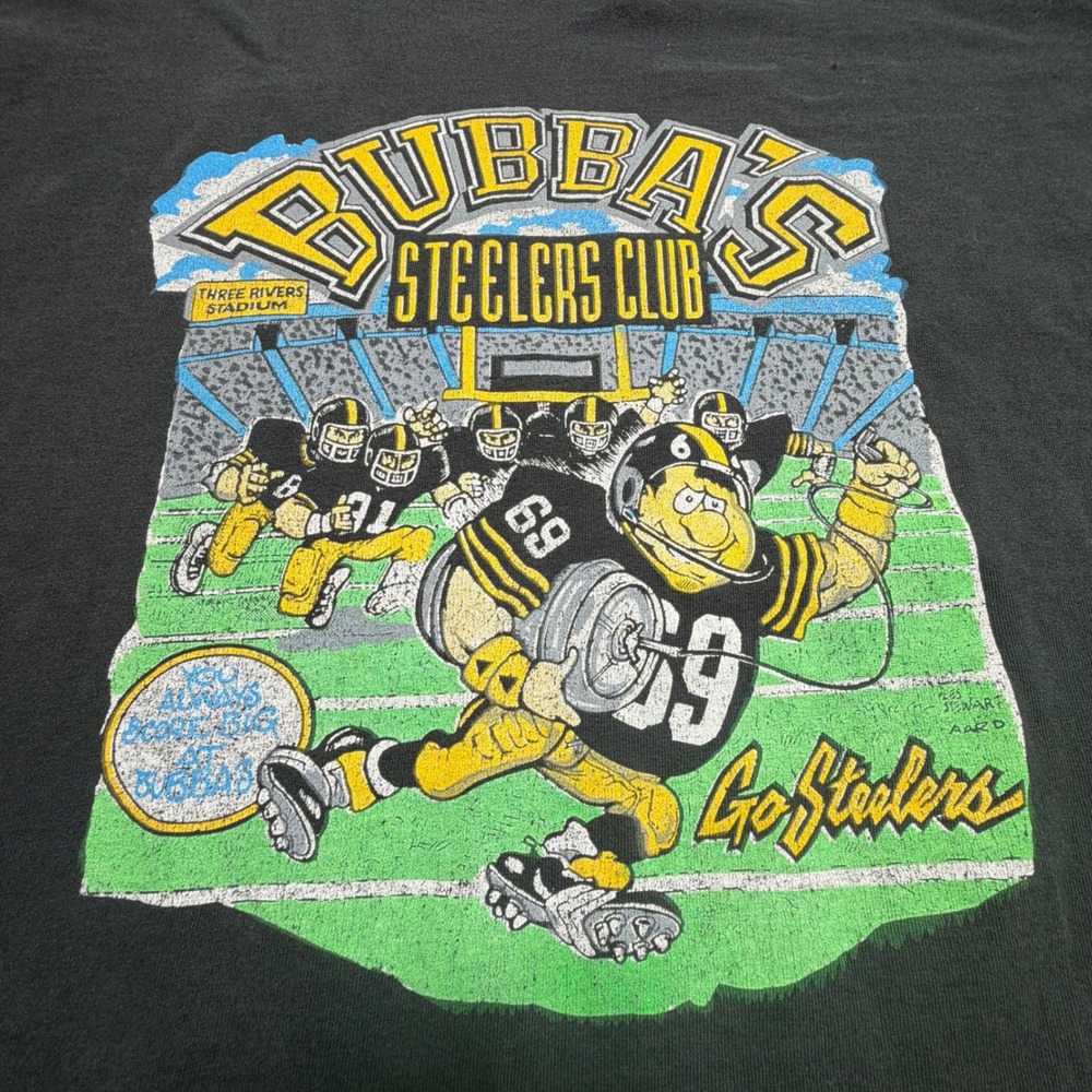 Vintage Steelers Bubba's Tee Single Stitch 90s USA Black Graphic XXXL